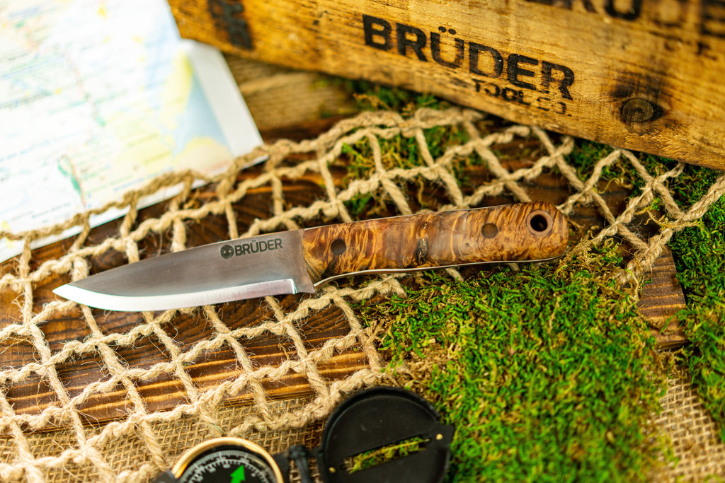Brüder Alger Bushcraft Knife - Custom Burl - Scandi Grind