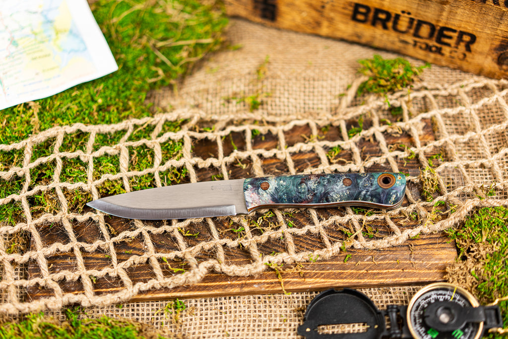 Brüder Alger Bushcraft Knife - Blue/Teal Custom Burl
