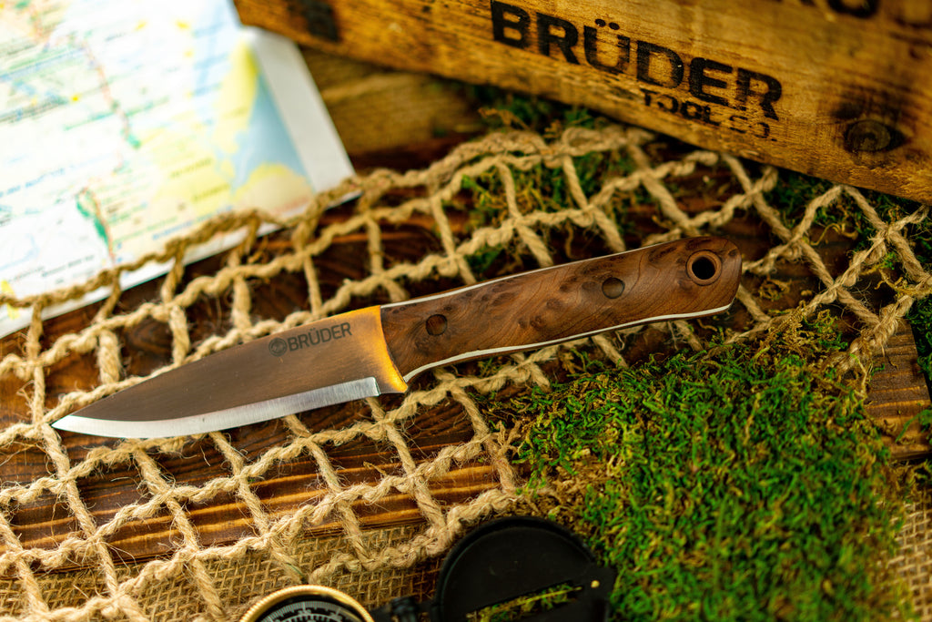 Brüder Alger Bushcraft Knife - Natural Burl - Scandi Grind