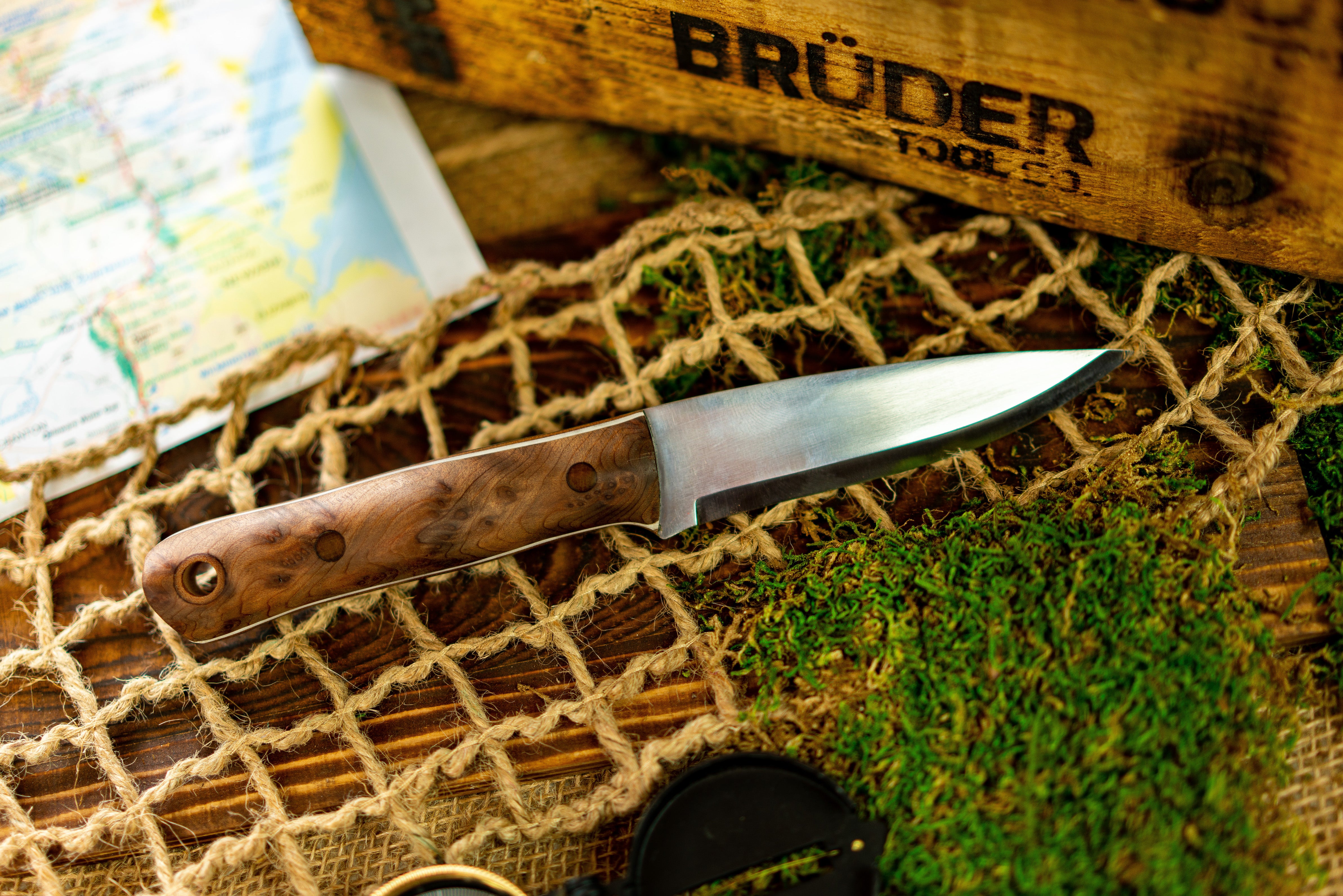 Brüder Alger Bushcraft Knife - Natural Burl - Scandi Grind