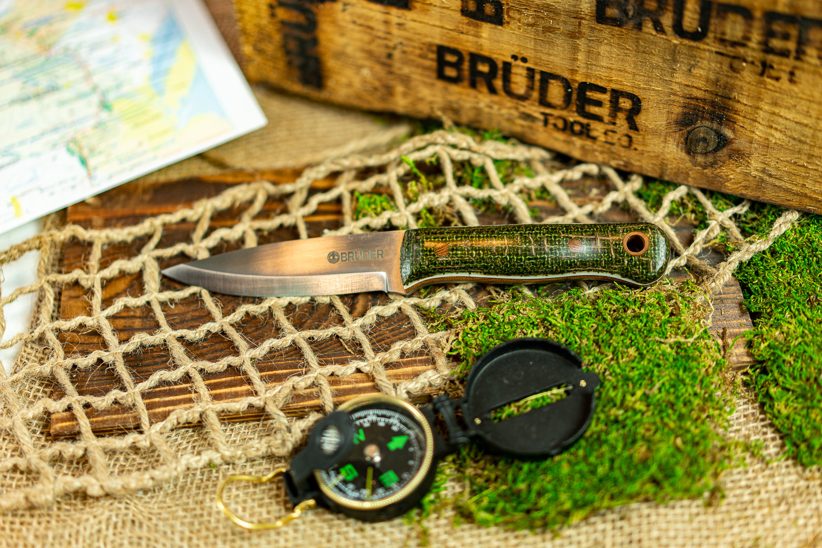 Brüder Alger Bushcraft Knife - Brown/Green Burlatex