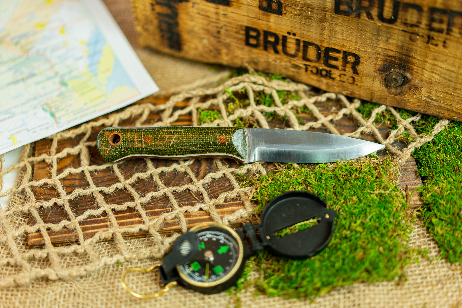 Brüder Alger Bushcraft Knife - Brown/Green Burlatex