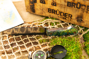 Brüder Brute Camp Knife- Blue/Green/Purple Dyed Burl - 80crv2 Steel
