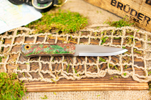 Brüder Alger Bushcraft Knife - Army Green/Brown Triple Dyed Burl