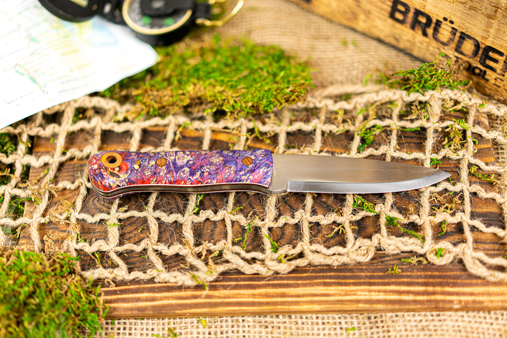 Brüder Alger Bushcraft Knife - Purple/Pink Triple Dyed Burl