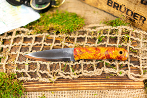 Brüder Alger Bushcraft Knife - Orange/Yellow Triple Dyed Burl